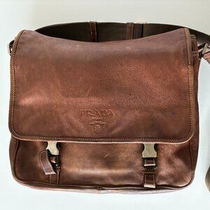 rare PRADA vintage men's brown leather messenger bag